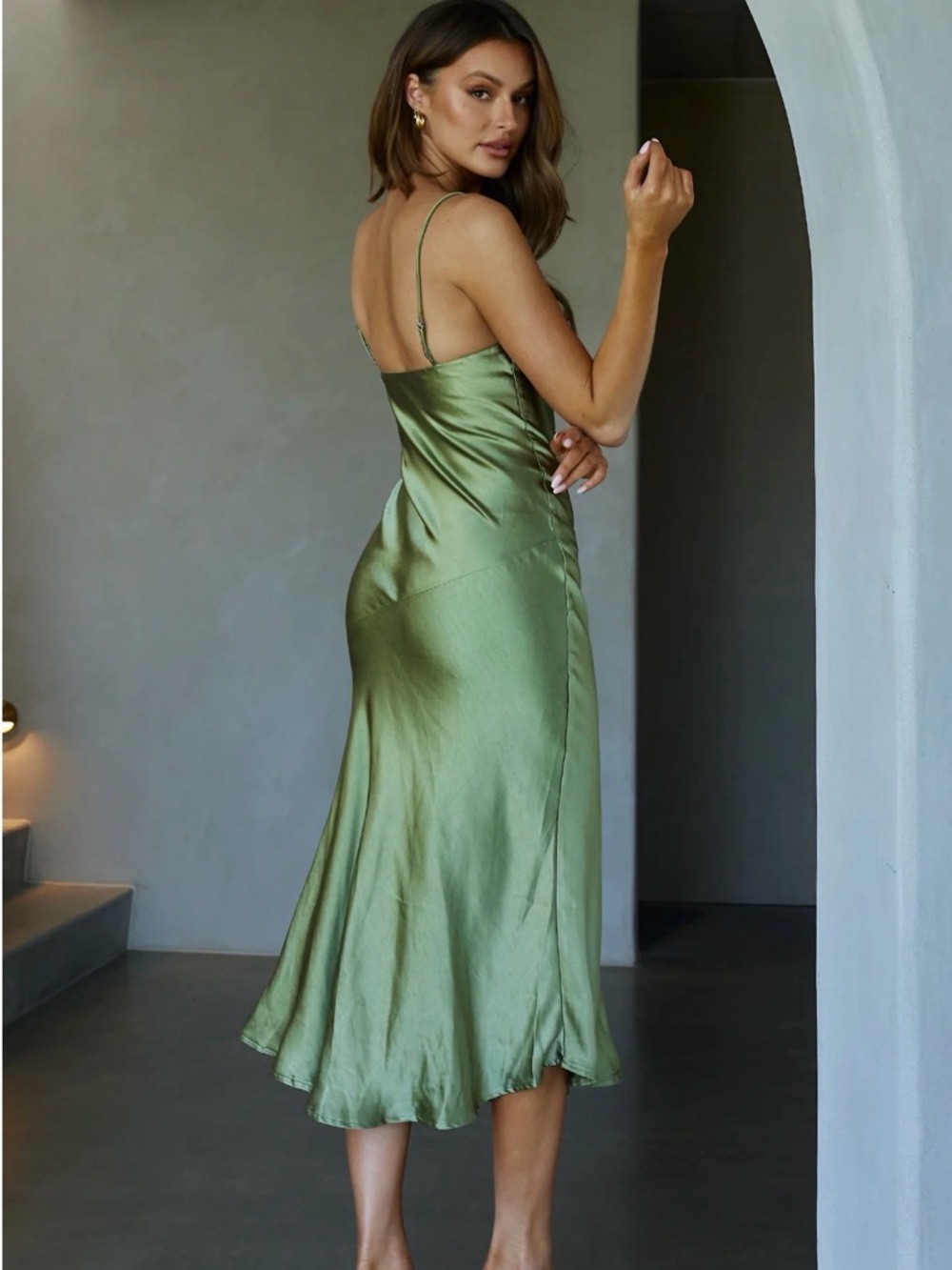 Well Versed Pleated Bust Front Split Dress | Olive - Picture 2 of 5
